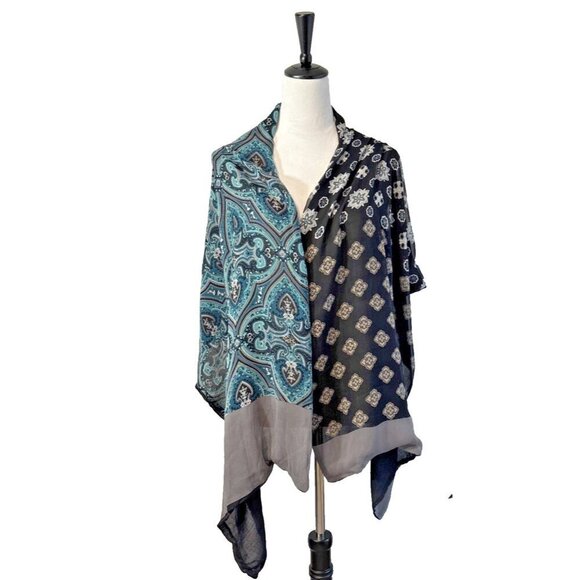 Charter Club Accessories - Charter Club Blue Gray Print 100% Silk/Viscose Scarf Delicate Overside Shawl